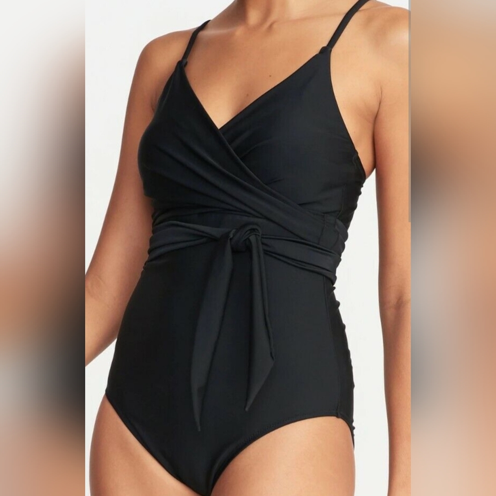 Old Navy Women's Wrap-Front Swimsuit Size S- Black- NWOT